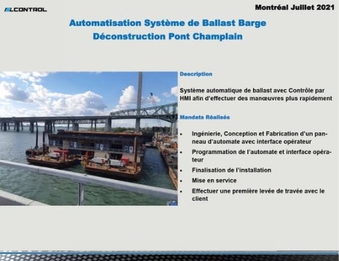 Ballast system automation — deconstruction barge, Champlain Bridge (Montreal, July 2021)